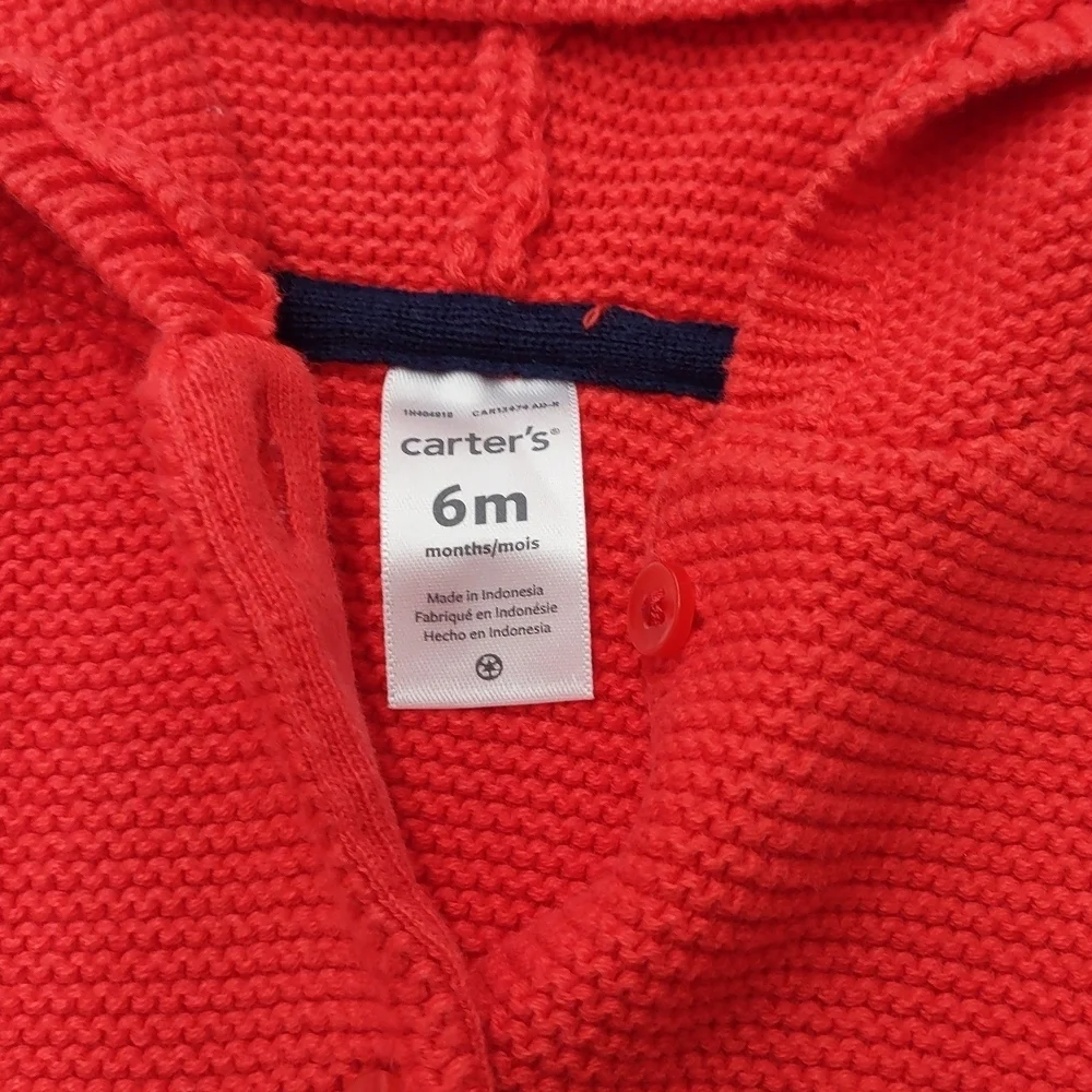 Carter's Red Baby Cardigan with Ladybug Hood (6m) and Matching Hat (3-9m)